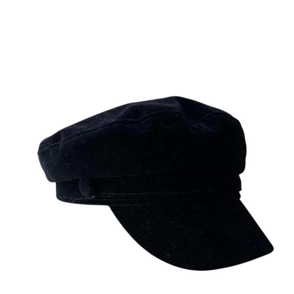 NWT Zara Accessories Black Velvet Baker Boy Newsboy Cap Hat Size Medium